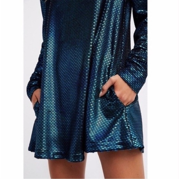 Free People Diamonds Are Forever Mermaid Mini Dress in Metallic Blue Small - Picture 6 of 15